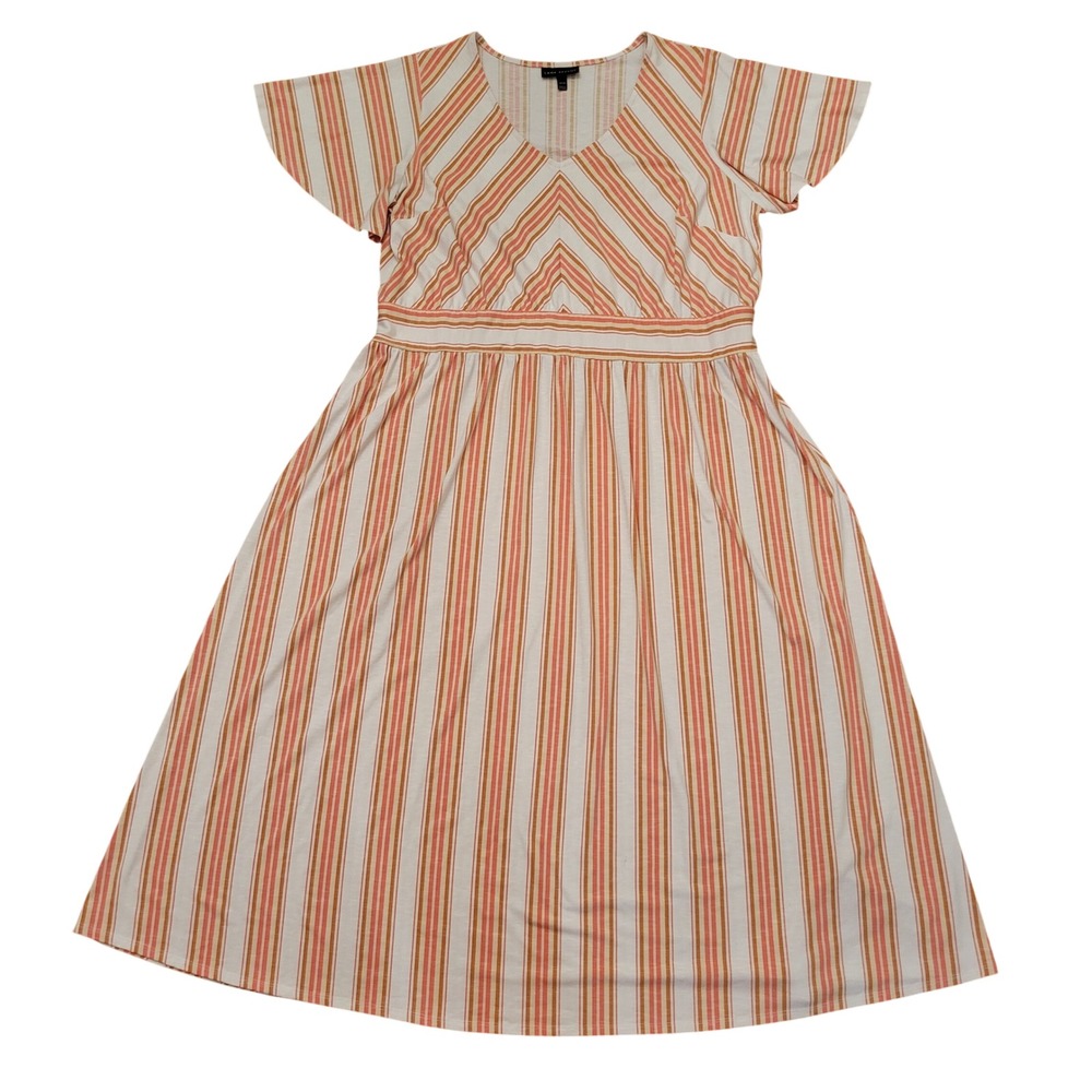 Lane Bryant 22/24 Maxi Dress Orange Stripe Flutter Sleeve Summer Modest Beach